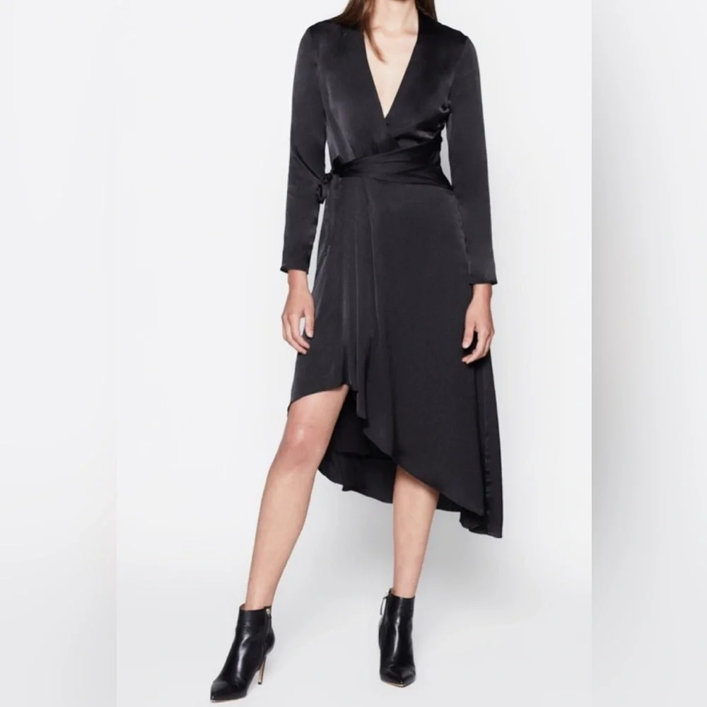 Equipment NWT Adisa Womens Satin V-Neck Wrap Dress Black Asymmetrical Hem Size 2 - Picture 1 of 10